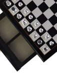 STAUNTON | Solid Brass Chess Pieces | Gold & Silver | 55mm King | Black Erable Chessboard | Drawer & Pedestals | 35mm Squares