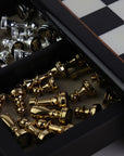 STAUNTON | Solid Brass Chess Pieces | Gold & Silver | 55mm King | Black Erable Chessboard | Drawer & Pedestals | 35mm Squares