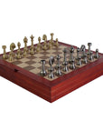 STAUNTON | Solid Brass | Gold & Silver | 70mm King | Walnut and Maple Board | Storage Box | 37mm Squares