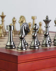 STAUNTON | Solid Brass | Gold & Silver | 70mm King | Walnut and Maple Board | Storage Box | 37mm Squares