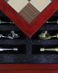 STAUNTON | Solid Brass | Gold & Silver | 70mm King | Walnut and Maple Board | Storage Box | 37mm Squares