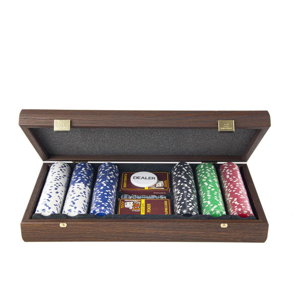 Poker Set | Dark Walnut Replica Case | 300 Chips, 2 Packs of