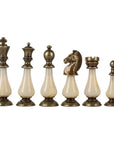 Wooden Chess Set In Box | Walnut Burl & Oak | 50cm Board | Brass & Pewter with Delicate Pearl Elements | 10cm King | SW60A50J