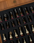 Wooden Chess Set In Box | Walnut Burl & Oak | 50cm Board | Brass & Pewter with Delicate Pearl Elements | 10cm King | SW60A50J