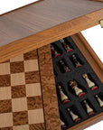 Wooden Chess Set In Box | Walnut Burl & Oak | 50cm Board | Brass & Pewter with Delicate Pearl Elements | 10cm King | SW60A50J