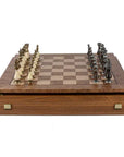 Wooden Chess Set In Box | Walnut Burl & Oak | 50cm Board | Brass & Pewter with Delicate Pearl Elements | 10cm King | SW60A50J