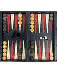Black Leather Backgammon in Case with side racks | 48cm