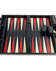 Black Leather Backgammon in Case with side racks | 48cm