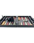 Black Leather Backgammon in Case with side racks | 48cm