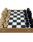 BAUHAUS STYLE | Wooden Chess Pieces | King 8.5cm | Leatherette Inlaid Chess Board | 40cm board