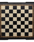 Top view of 50cm Beech Chess Board handcrafted in Turkey with black stained wood and mother-of-pearl inlay with 50mm squares