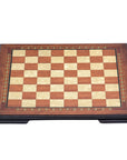 Angled top view of 42cm Beech Chess Board handcrafted in Turkey with rosewood and mother-of-pearl inlay with 42mm squares.
