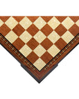 Corner top view of 50cm Beech Chess Board handcrafted in Turkey with rosewood and mother-of-pearl inlay with 50mm squares.