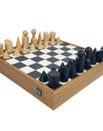 BAUHAUS STYLE | Wooden Chess Pieces | King 8.5cm | Leatherette Inlaid Chess Board | 40cm board