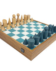 BAUHAUS STYLE | Wooden Chess Pieces | King 8.5cm | Leatherette Inlaid Chess Board | 40cm board