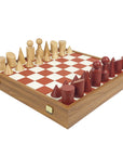 BAUHAUS STYLE | Wooden Chess Pieces | King 8.5cm | Leatherette Inlaid Chess Board | 40cm board
