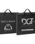 Front and back of DGT storage bag for electronic chess board with padded protection