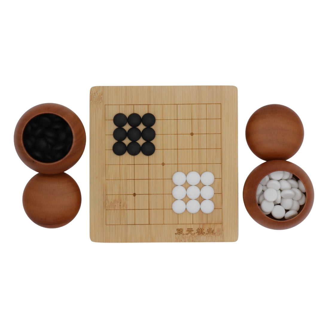 BAMBOO GO SET | Board (9x9 grid) | 2 Bowls | Ceramic Single-Convex