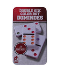 Plastic Domino Set with Tin | White with Coloured Dots | 28-Piece