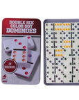 Plastic Domino Set with Tin | White with Coloured Dots | 28-Piece