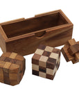 PUZZLE SET of 3 | Diamond Puzzle, Notched Stick, Snake Cube