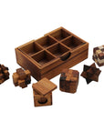 PUZZLE SET of 6 | Star Puzzle, Snake Cube, Notched Stick, Cube, Pigpen, Diamond