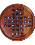 Solid Black Wood Solitaire Game | Glass Marbles