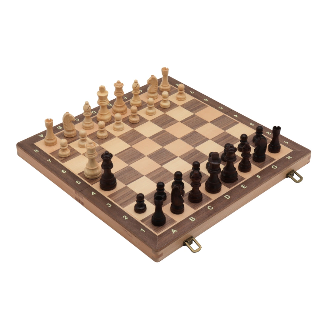 Travel Chess & Checkers Set | Folding | Magnetic | Walnut & Maple