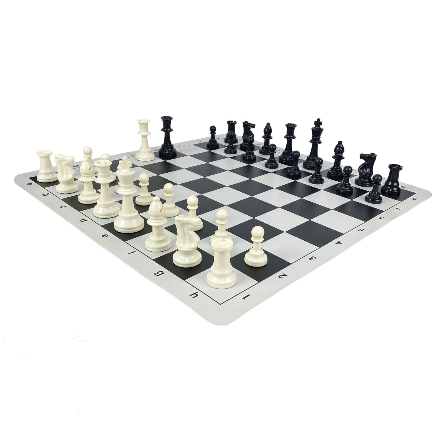 Tournament Chess Set - Extra Large & Heavy 4 Luxury Chess Pieces (  Ivory/Black) with Green/White Roll-up Chess Board