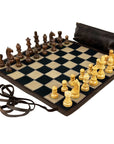 Leather Roll-Up Chess | Wooden Pieces | Travel