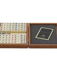 Mahjong tile set stored inside elegant walnut wooden walnut replica case with padding