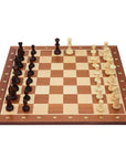 TIMELESS (Polish knight) | Chinese Cherry Pieces, 90mm King | Mahogany & Maple chess board | 55mm Squares