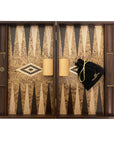 Backgammon | Walnut Burl Inlay | Brown & Oak Points | Handmade | Side Racks | 48 x 30cm | BJJ1