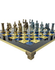 Archers | Metal Chess Pieces | Blue & Bronze | Blue Chess Board | 44cm | S10BBLU