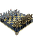 Archers | Metal Chess Pieces | Blue & Bronze | Blue Chess Board | 44cm | S10BBLU