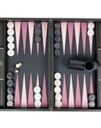 Backgammon | Dusty Pink & Black Leatherette Inlay | Side Racks | 48 x 30cm | BDE1APK