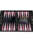 Backgammon | Dusty Pink & Black Leatherette Inlay | Side Racks | 48 x 30cm | BDE1APK