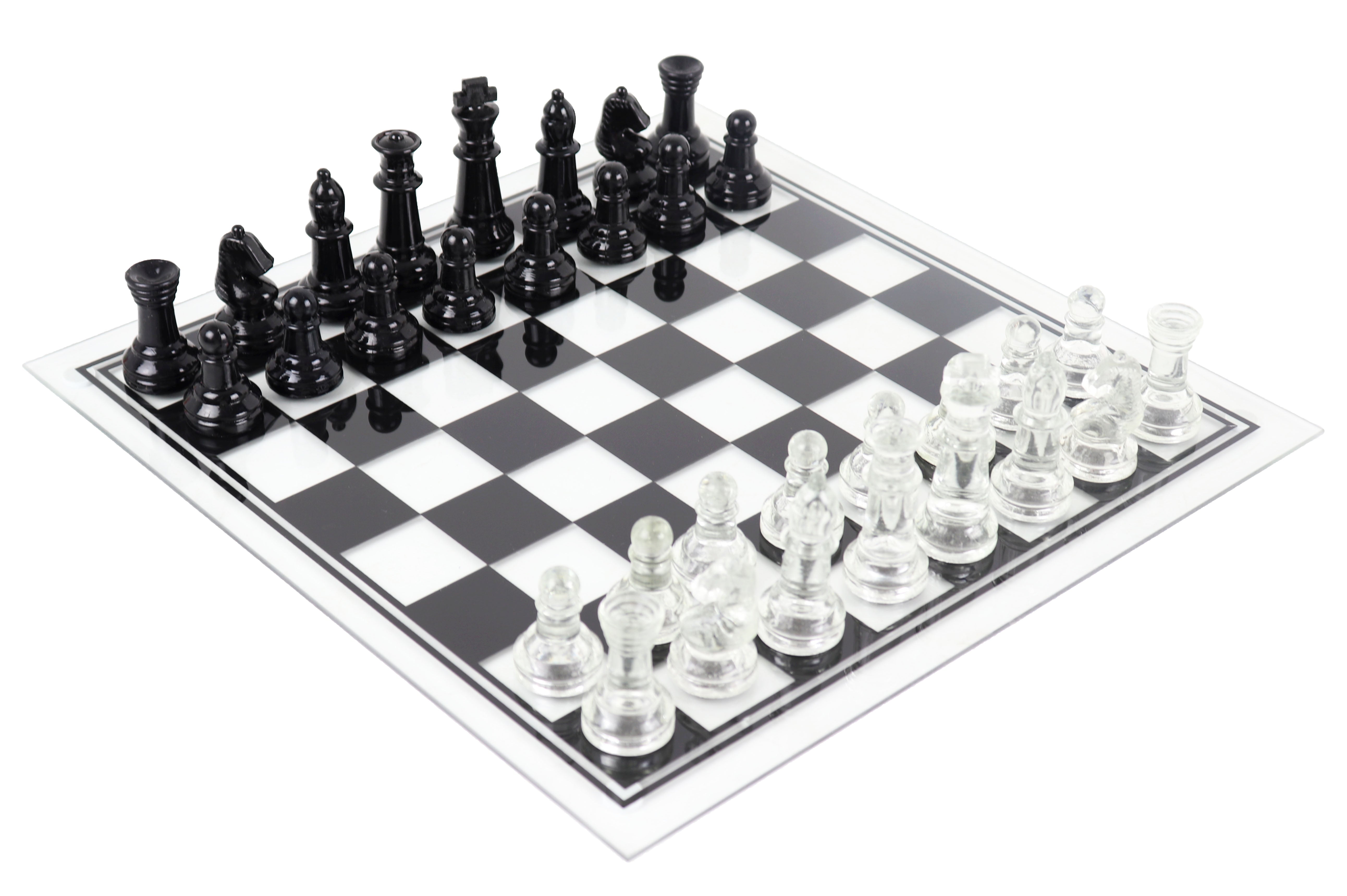 Glass chess set, black & clear large House of Chess