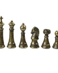 Wooden Chess Set In Box | Walnut | 5cm Squares | Vintage Style Gold & Silver Metal Pieces | 8.8cm King | SKW33Z50K