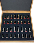 Wooden Chess Set In Box | Walnut | 5cm Squares | Vintage Style Gold & Silver Metal Pieces | 8.8cm King | SKW33Z50K