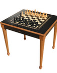 CHAMFERED BASE Chess Set | Black & Mother of Pearl Table | 55mm Squares