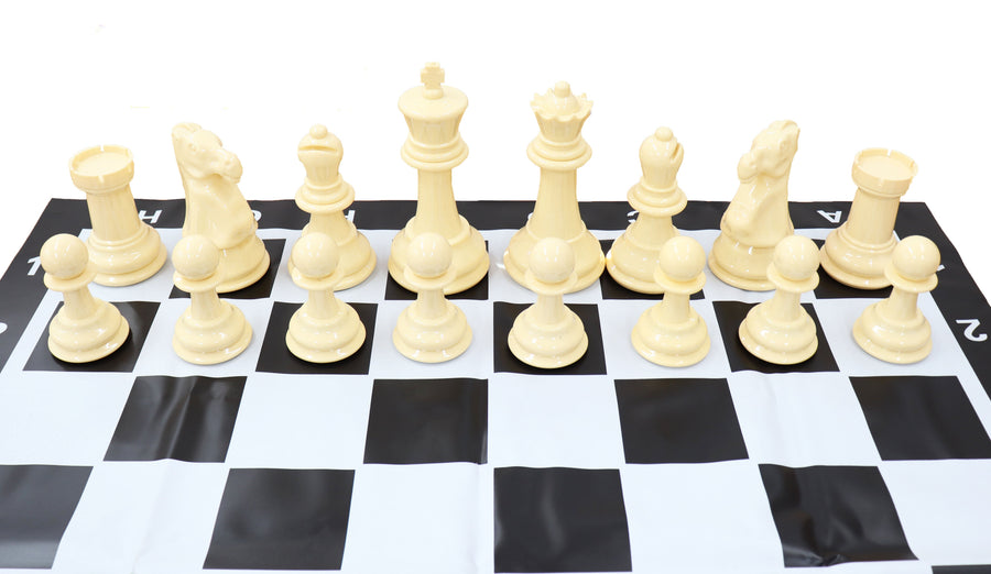 Giant Garden Chess Set – 8" King, Plastic Pieces + Vinyl Board – Black & White