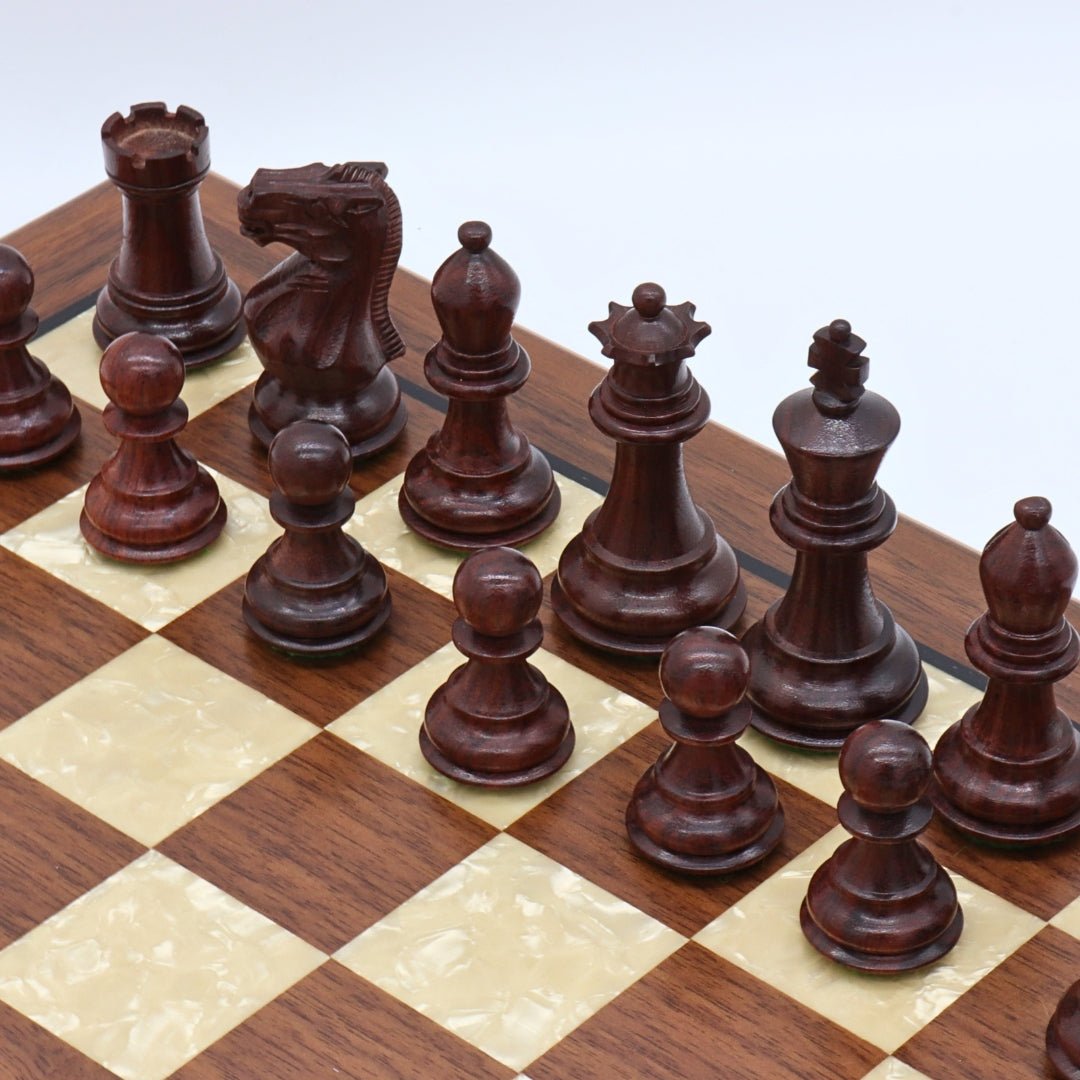STALLION KNIGHT Wooden Chess Set with Walnut &amp; Mother of Pearl Board | 40mm Squares
