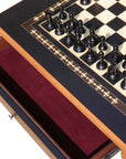 CHAMFERED BASE Chess Set | Black & Mother of Pearl Table | 55mm Squares