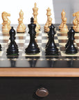 CHAMFERED BASE Chess Set | Black & Mother of Pearl Table | 55mm Squares