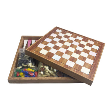 Beech 5-in-1 | backgammon, checkers, chess, nine men's morris, ludo