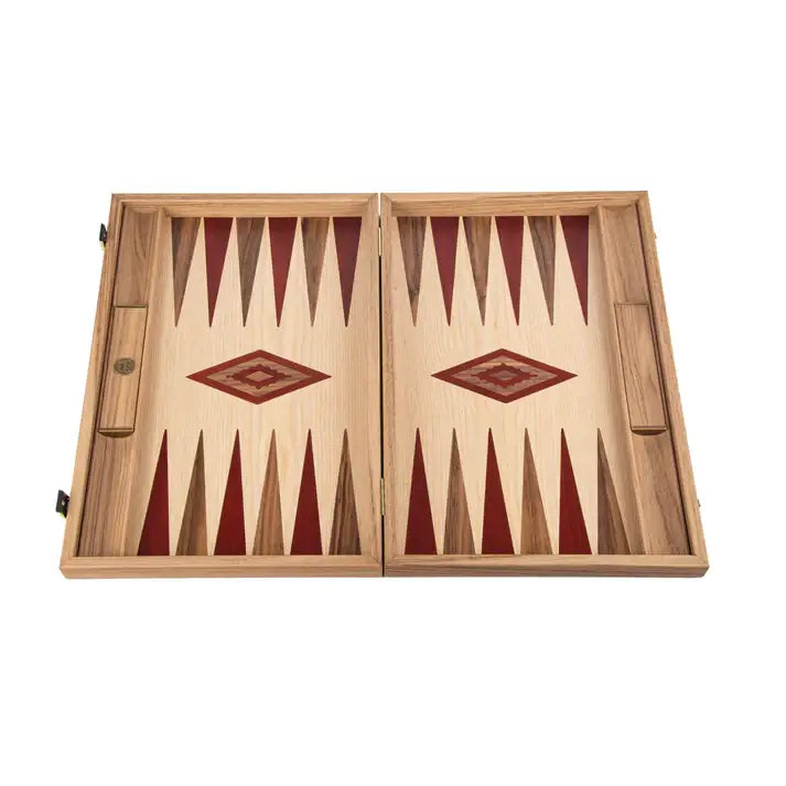 Backgammon | Oak &amp; American Walnut | Red &amp; Walnut Points | Handmade | Side Racks | 48 x 30cm | BKD1RED