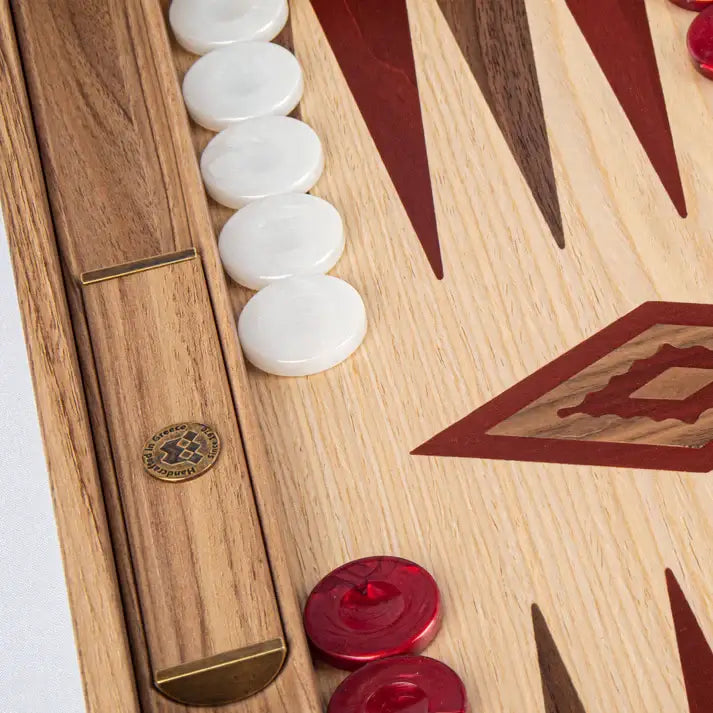 Backgammon | Oak &amp; American Walnut | Red &amp; Walnut Points | Handmade | Side Racks | 48 x 30cm | BKD1RED