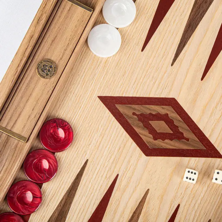 Backgammon | Oak &amp; American Walnut | Red &amp; Walnut Points | Handmade | Side Racks | 48 x 30cm | BKD1RED