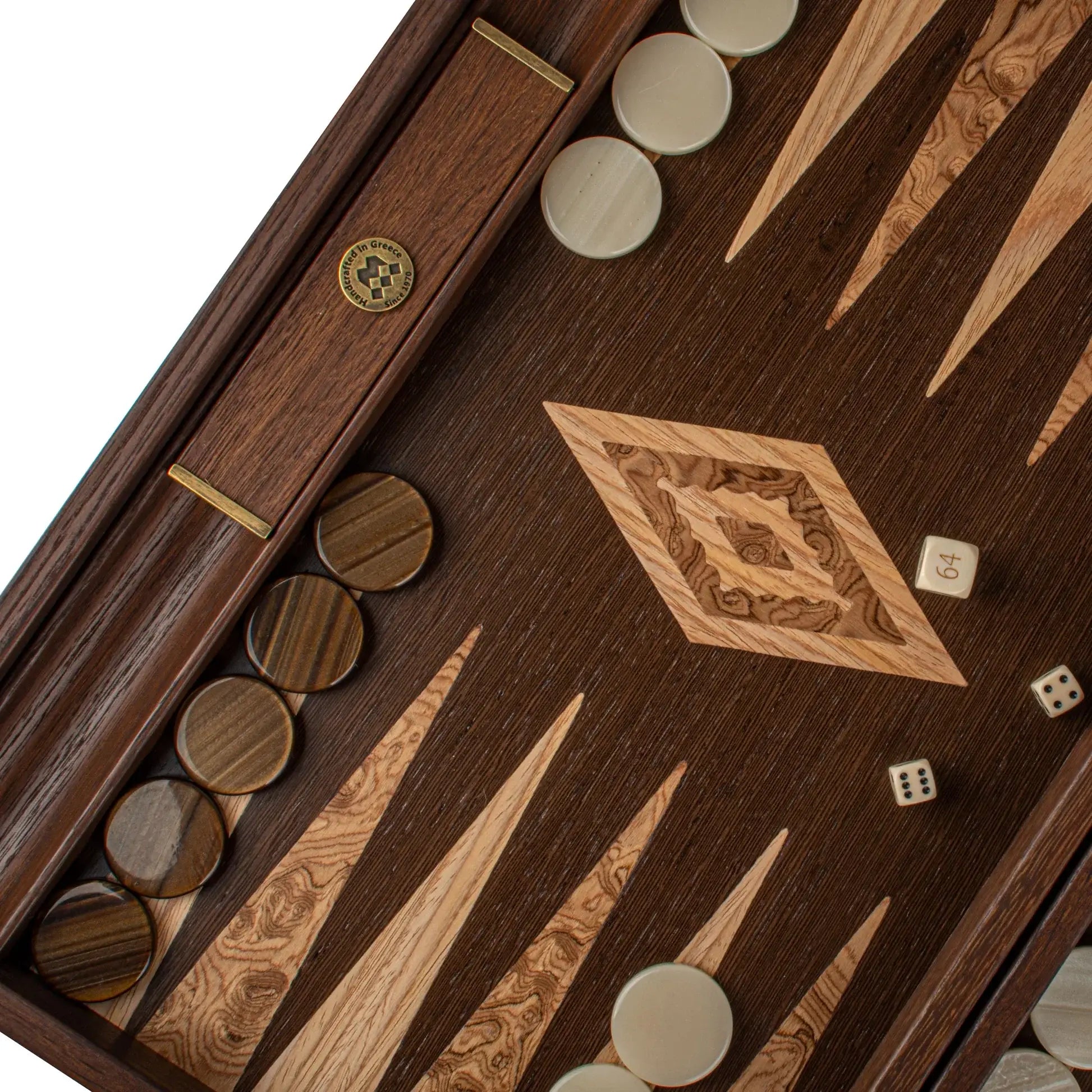 Backgammon | American Wenge | Walnut Burl &amp; Oak Inlay Points | Side Racks | 48cm | BVV1JD